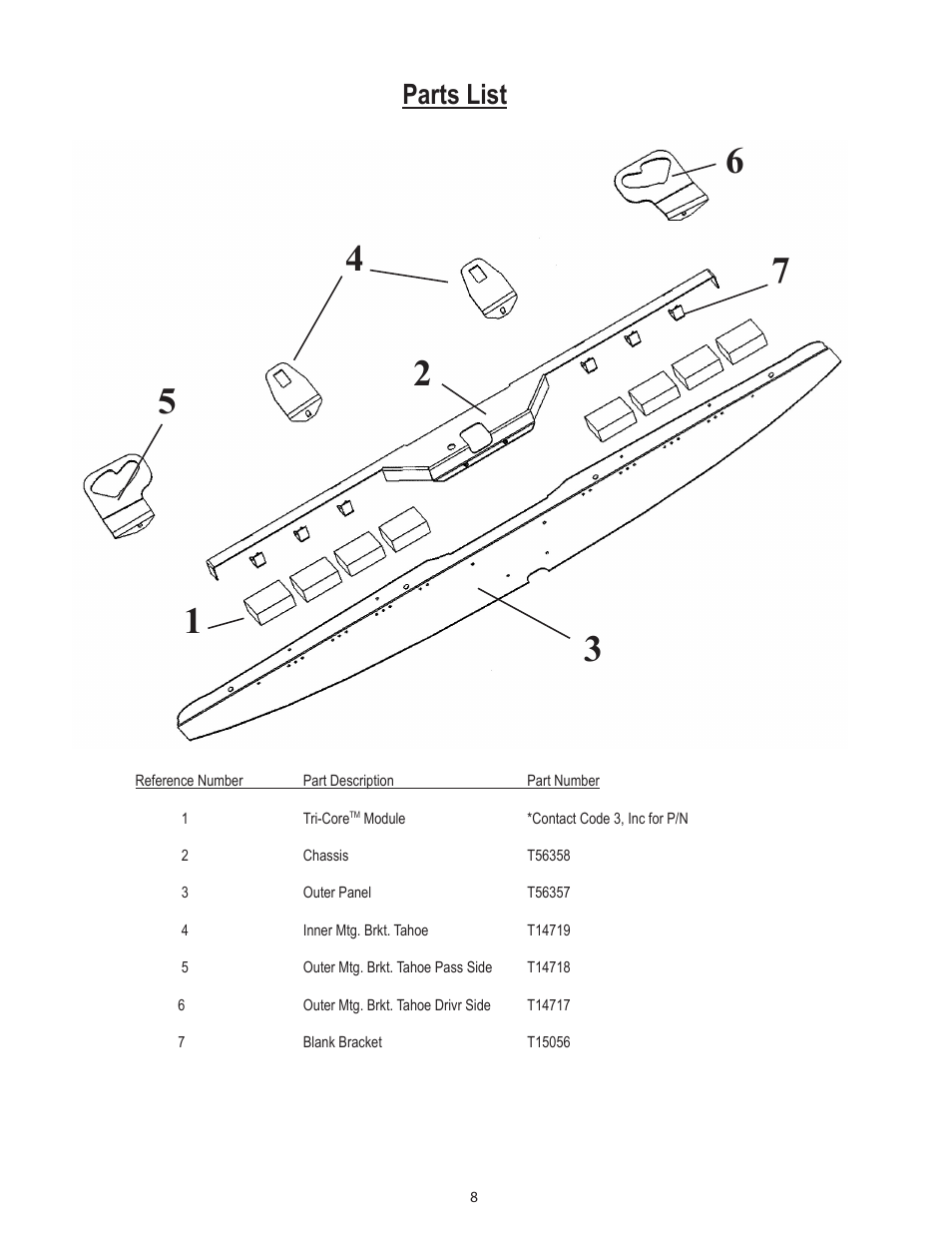 Parts list | Code 3 SuperVisor with TriCore for 2009 Chevy Tahoe User Manual | Page 8 / 12