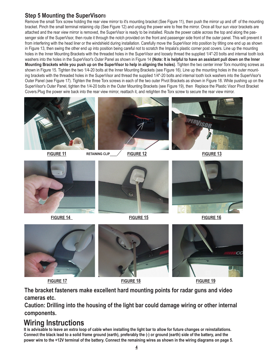 Wiring instructions, Step 5 mounting the supervisor | Code 3 SuperVisor with TriCore for Chevy Impala User Manual | Page 4 / 8