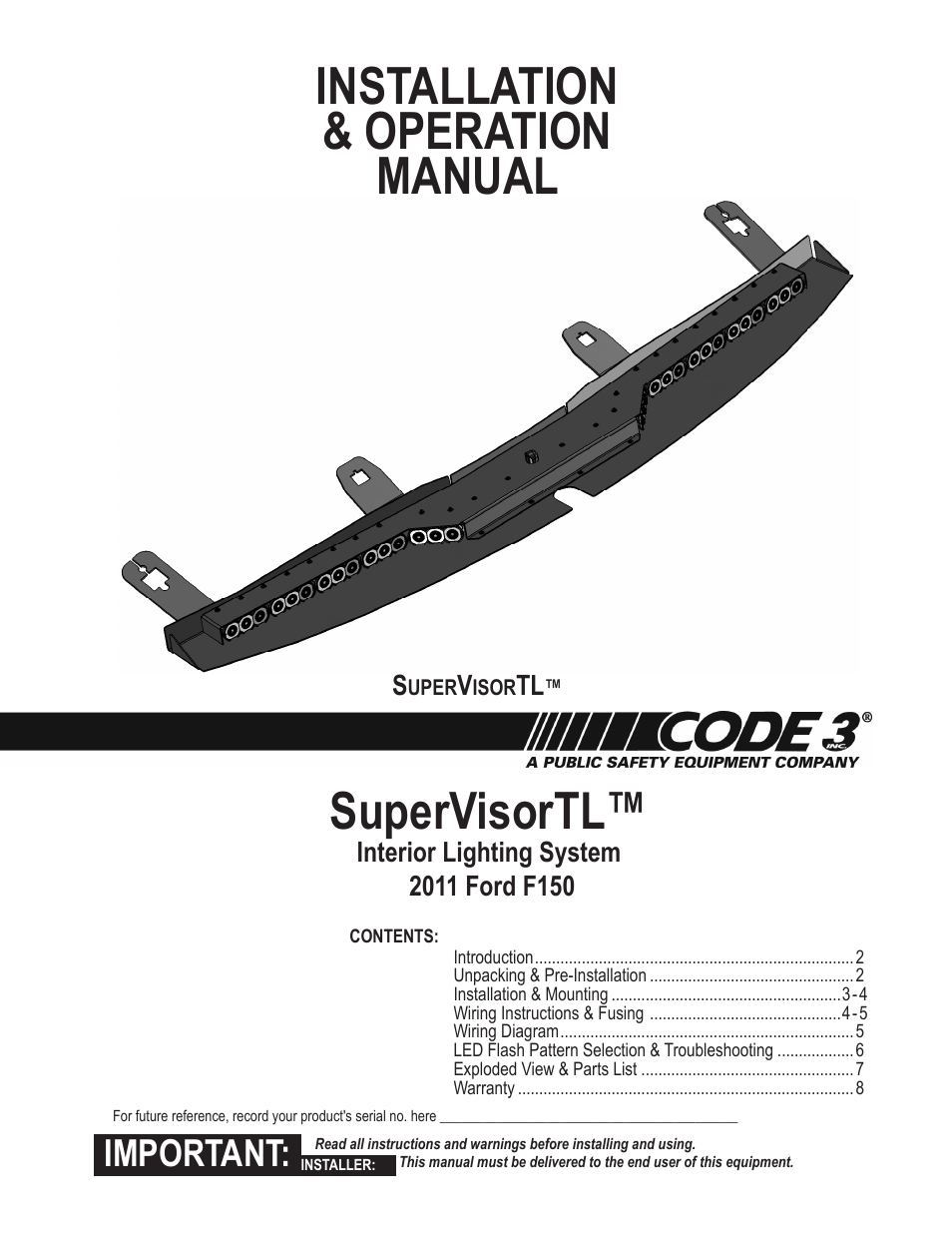 Code 3 SuperVisor_3Up_OPTIX_2011_Ford_F150 User Manual | 8 pages