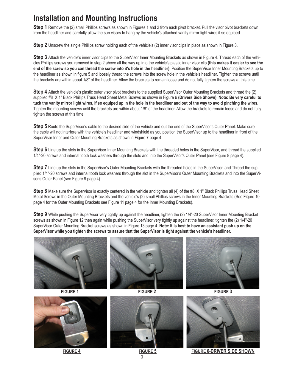 Installation and mounting instructions | Code 3 SuperVisor_3Up_OPTIX_2011_Ford_F150 User Manual | Page 3 / 8