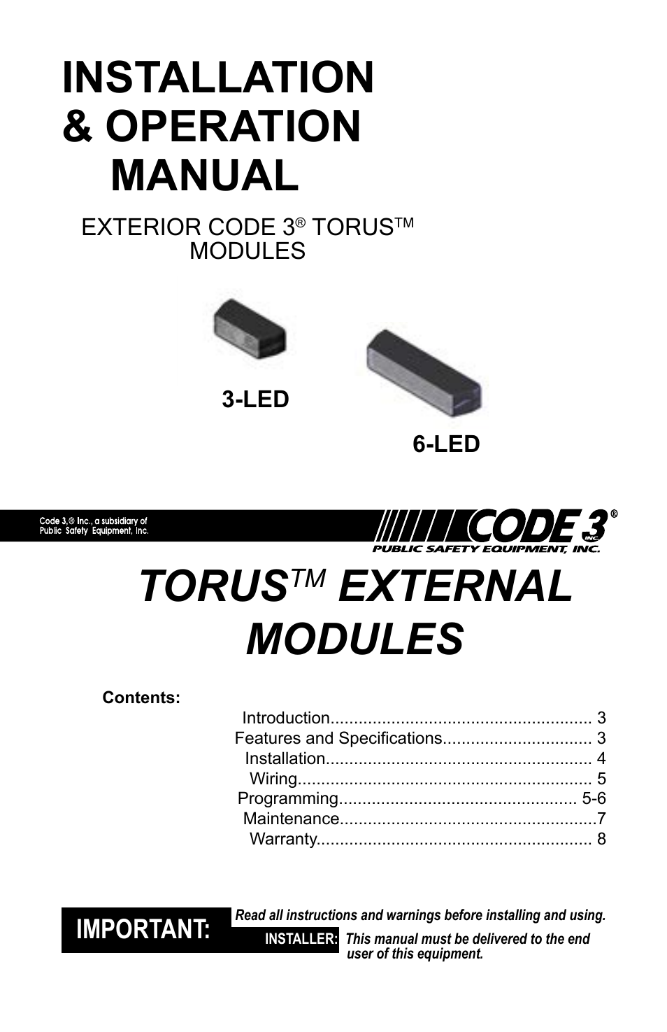 Code 3 Torus 3-Up & 6-Up User Manual | 8 pages