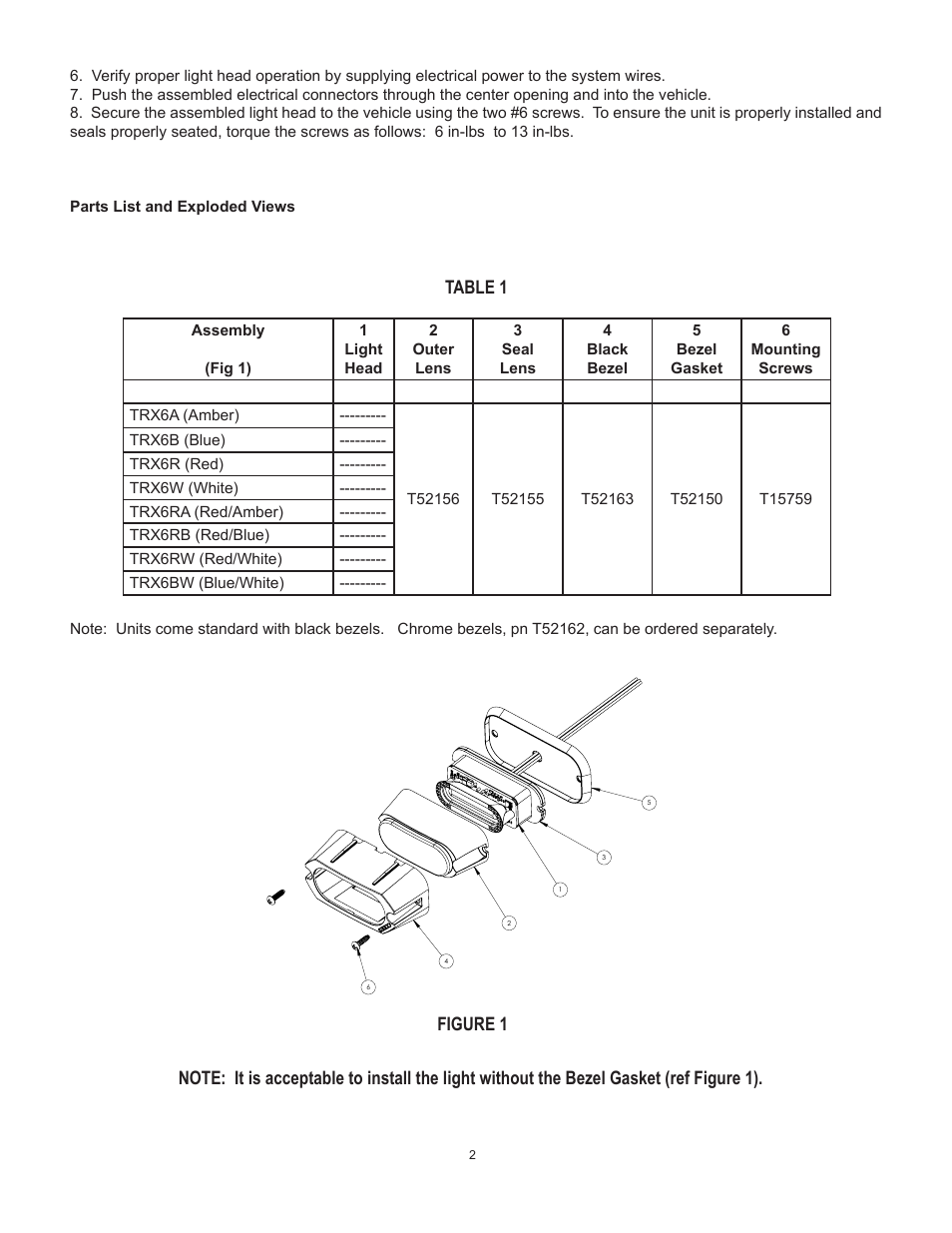 Figure 1, Table 1 | Code 3 T-Rex Series User Manual | Page 2 / 4