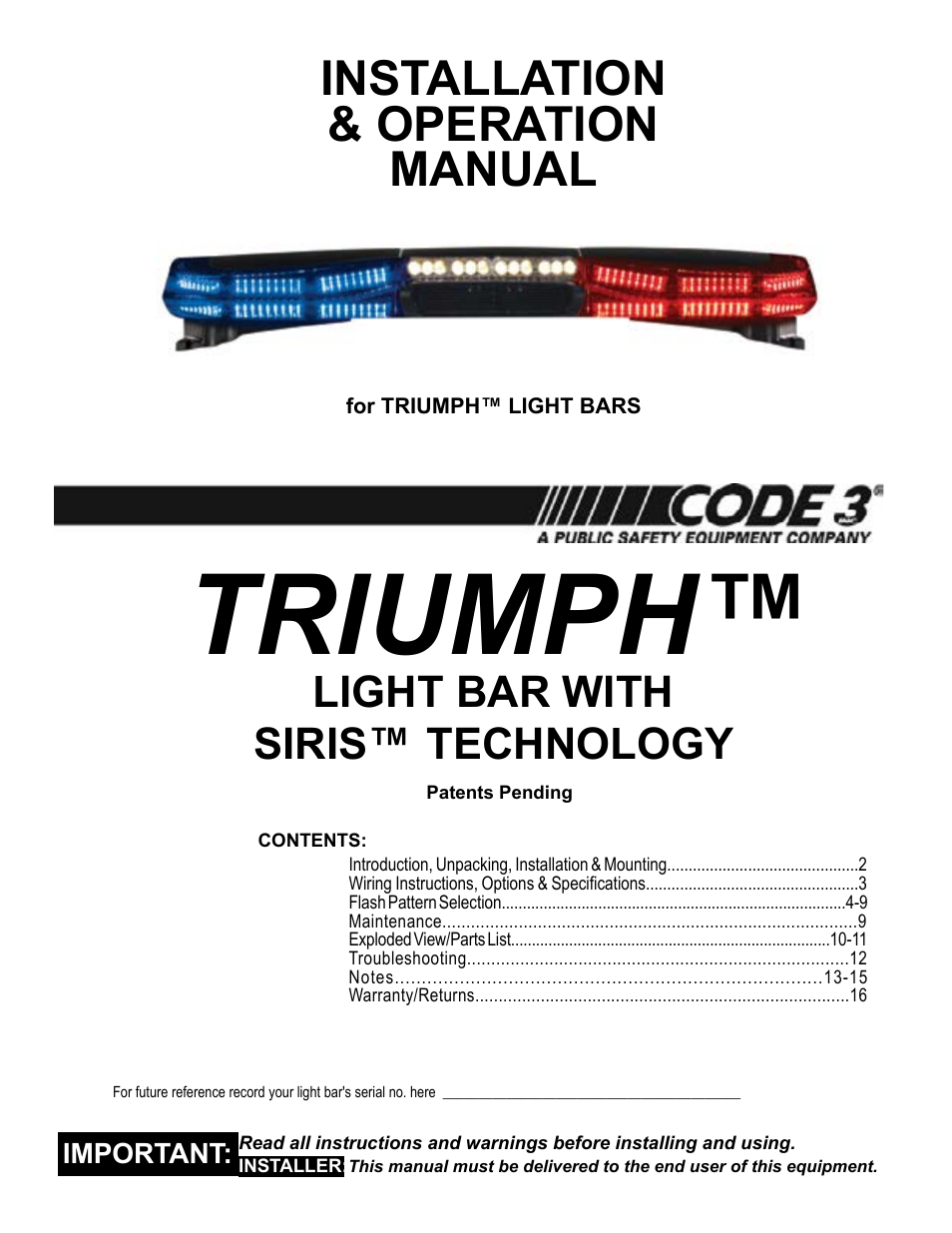 Code 3 Triumph User Manual | 16 pages