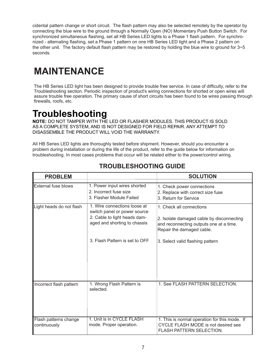 Maintenance, Troubleshooting, Troubleshooting guide | Code 3 Twist and Lock Hide-A-Blast User Manual | Page 7 / 12
