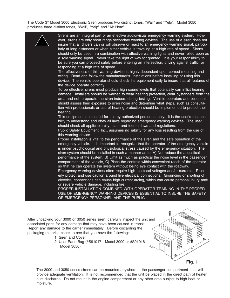 Introduction, Unpacking & pre-installation, Installation & mounting | Code 3 Undercover Siren User Manual | Page 2 / 10
