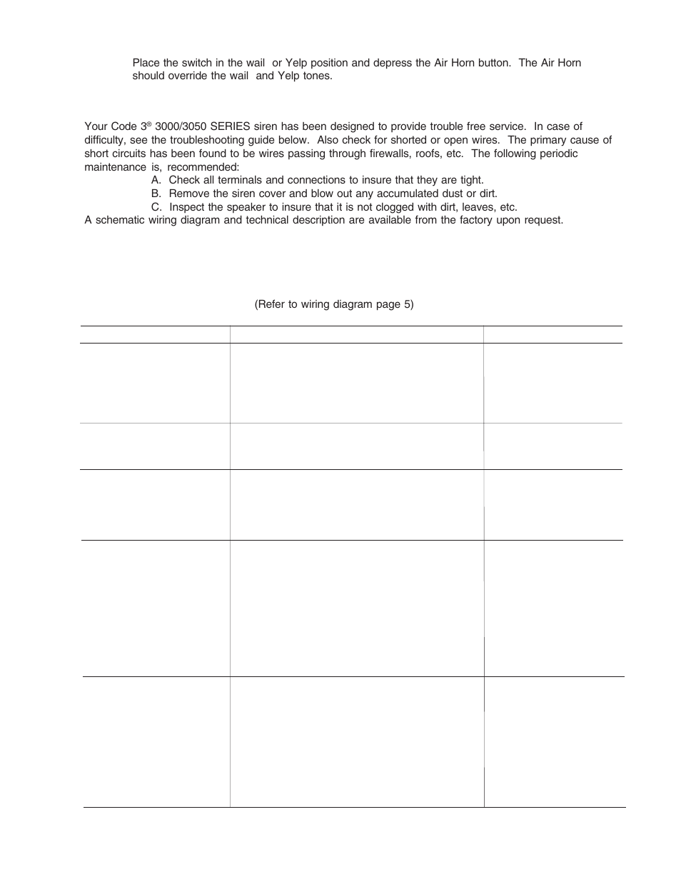 Maintenance, Troubleshooting | Code 3 Undercover Siren User Manual | Page 6 / 10