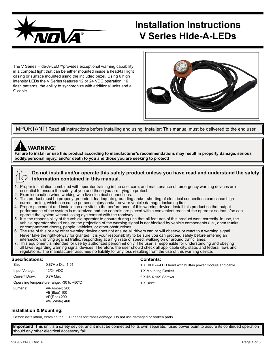 Code 3 Volt User Manual | 3 pages