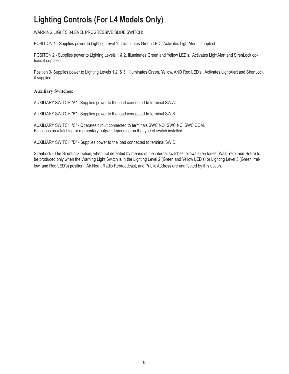 Lighting controls (for l4 models only) | Code 3 V-Con Siren User Manual | Page 10 / 20