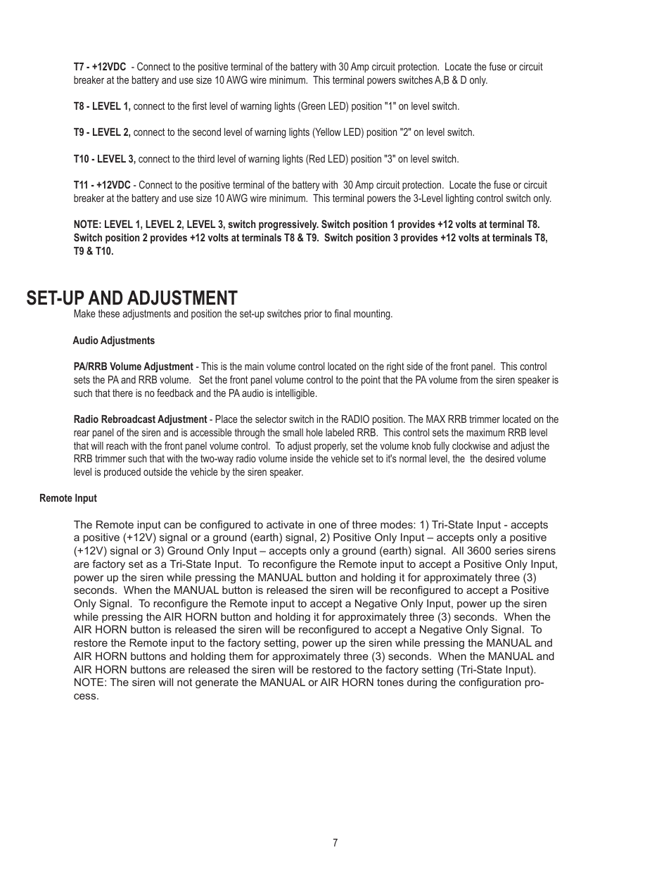 Set-up and adjustment | Code 3 V-Con Siren User Manual | Page 7 / 20