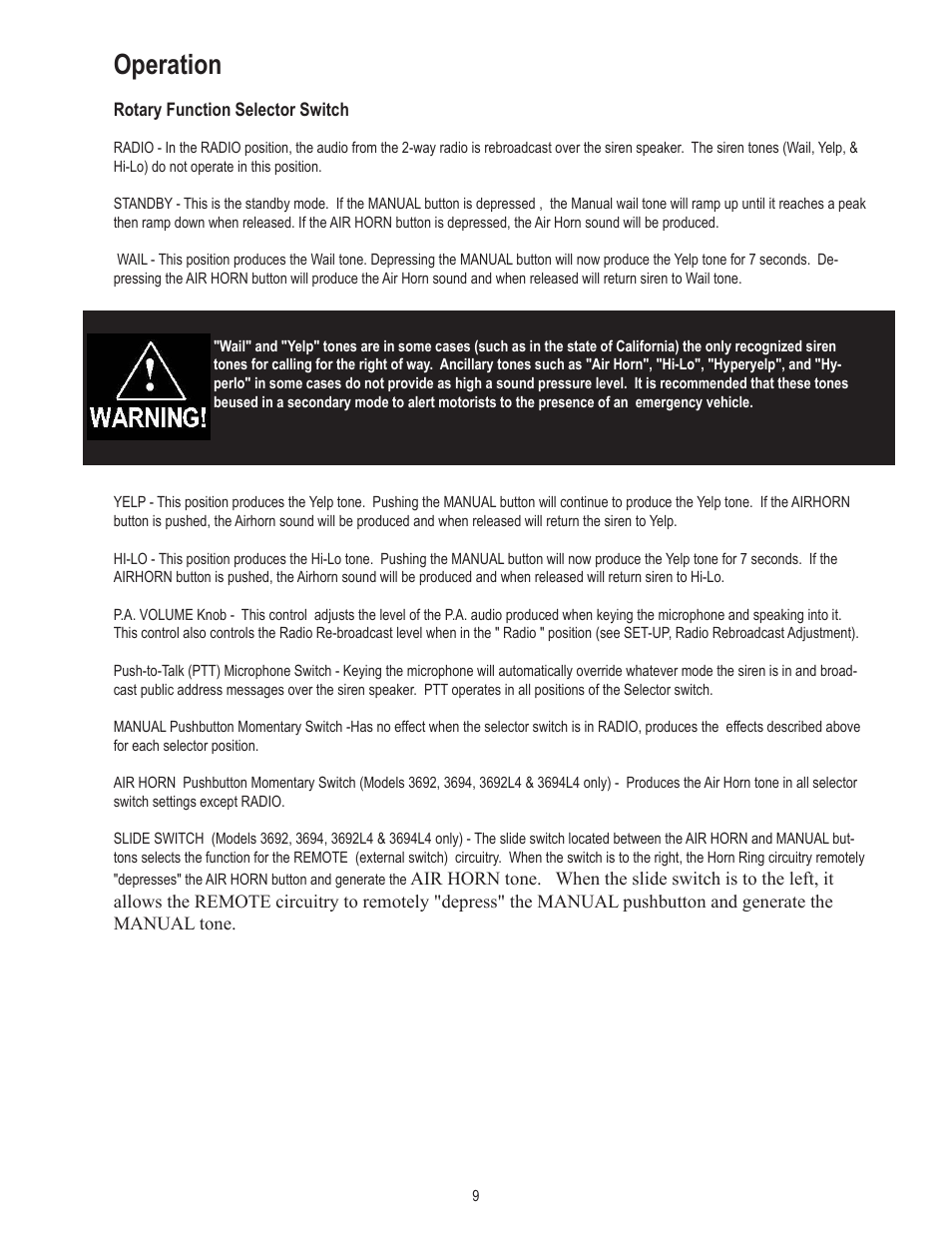 Operation | Code 3 V-Con Siren User Manual | Page 9 / 20