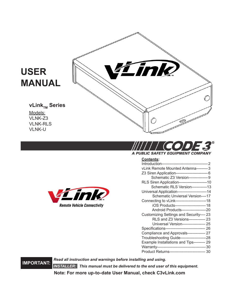 Code 3 vLink User Manual | 30 pages