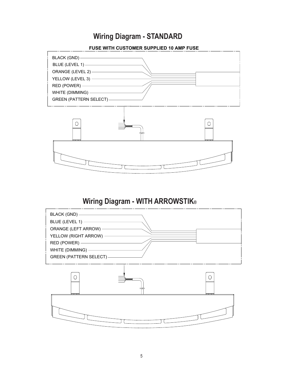 Wiring diagram - standard, Wiring diagram - with arrowstik | Code 3 Wingman with Torus for Caprice User Manual | Page 5 / 8