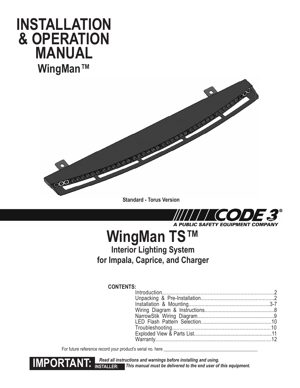 Code 3 WingMan with Torus User Manual | 12 pages