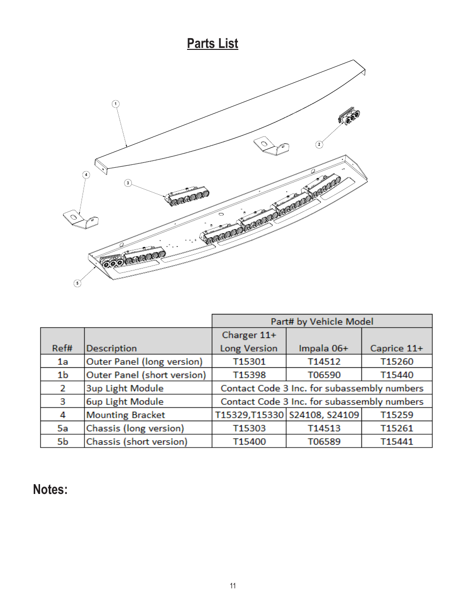 Parts list | Code 3 WingMan with Torus User Manual | Page 11 / 12