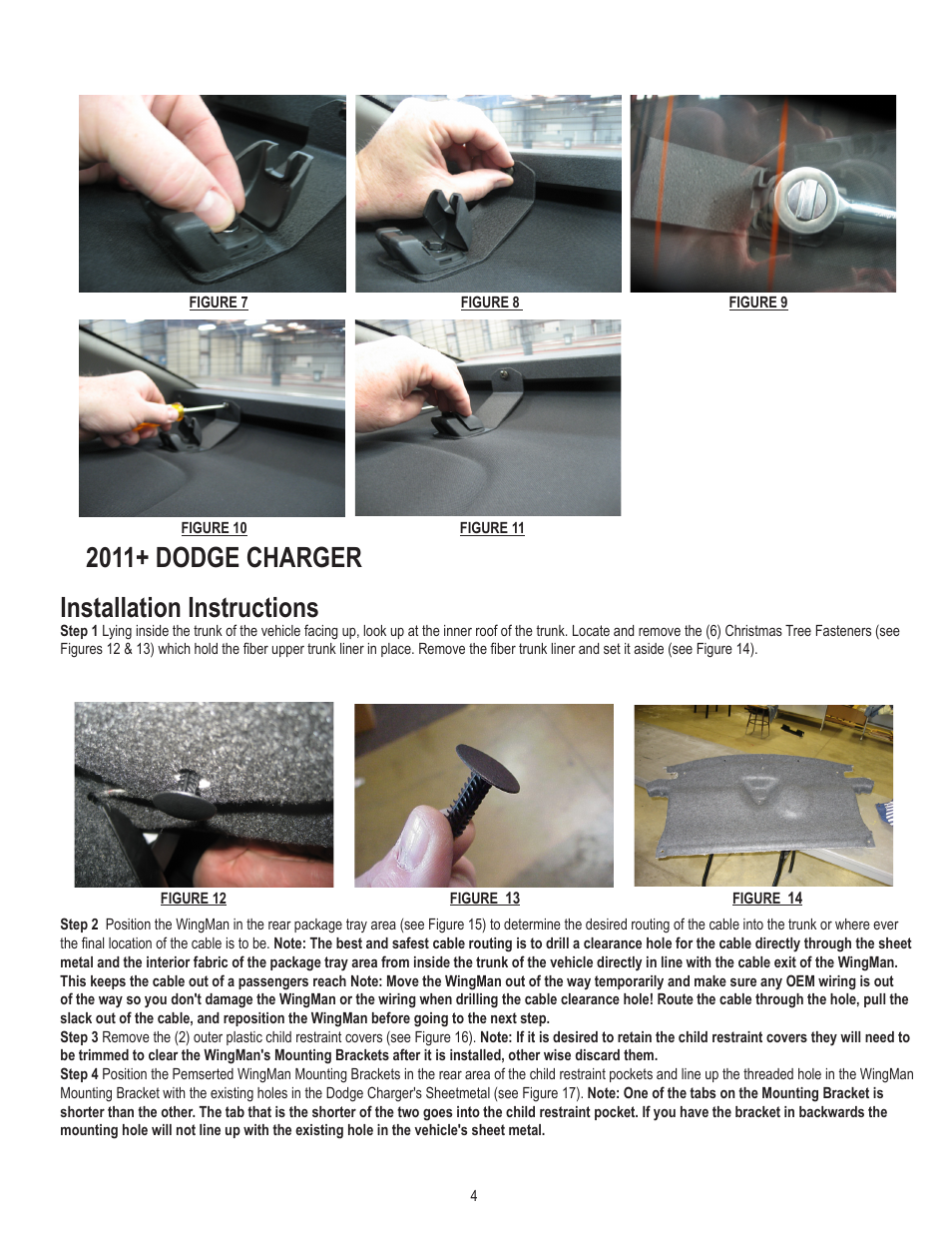 Installation instructions, 2011+ dodge charger | Code 3 WingMan with Torus User Manual | Page 4 / 12