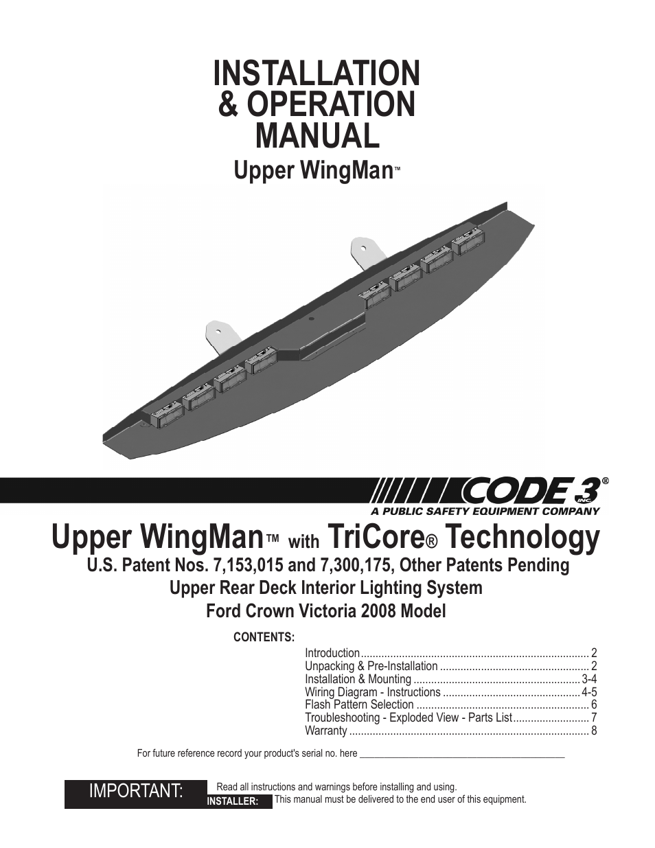 Code 3 WingMan with TriCore for 2008 Chevy Impala User Manual | 8 pages