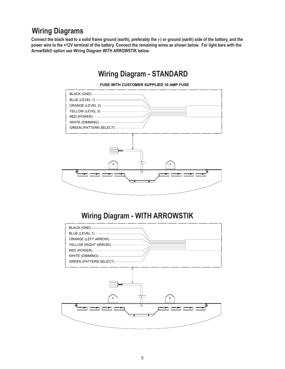 Wiring diagrams, Wiring diagram - with arrowstik, Wiring diagram - standard | Code 3 WingMan with TriCore for 2008 Chevy Impala User Manual | Page 5 / 8
