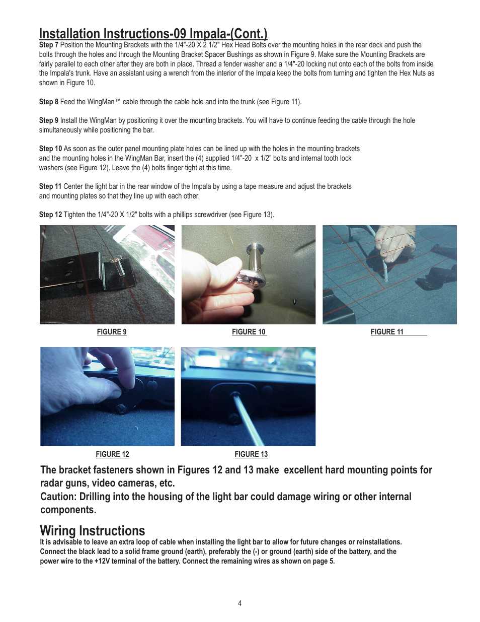 Installation instructions-09 impala-(cont.), Wiring instructions | Code 3 WingMan with TriCore for 2009 Chevy Impala User Manual | Page 4 / 8