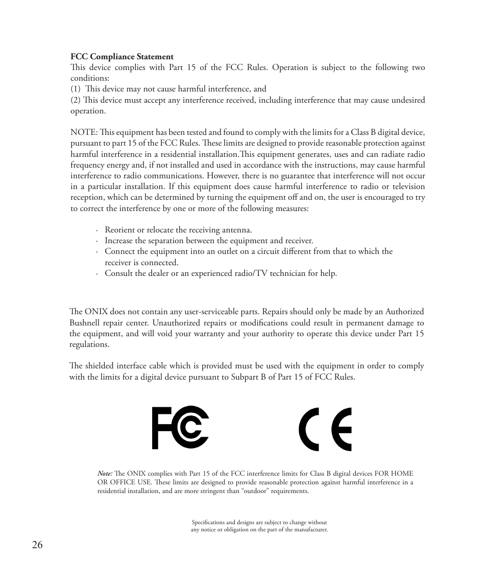 Bushnell ONIX 363500 User Manual | Page 26 / 28