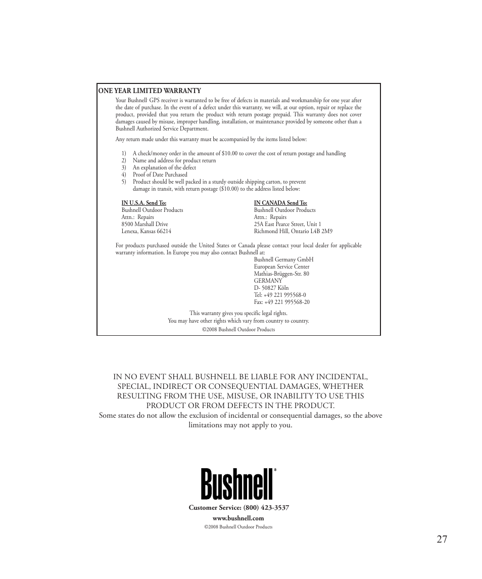Bushnell ONIX 363500 User Manual | Page 27 / 28