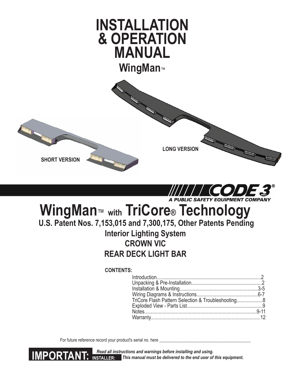 Code 3 WingMan with TriCore for Crown Victoria User Manual | 12 pages