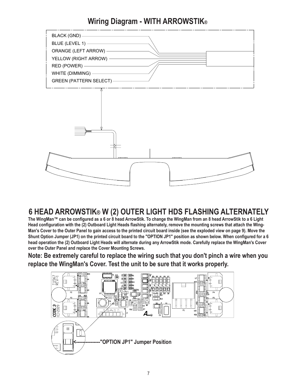Wiring diagram - with arrowstik, 6 head arrowstik, W (2) outer light hds flashing alternately | Code 3 WingMan with TriCore for Crown Victoria User Manual | Page 7 / 12