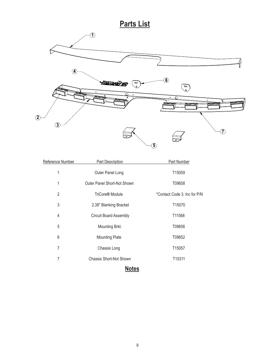 Parts list | Code 3 WingMan with TriCore for Crown Victoria User Manual | Page 9 / 12