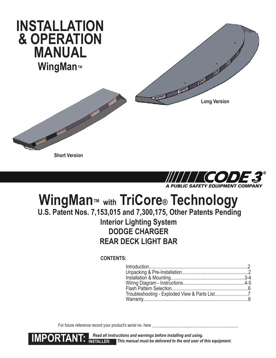 Code 3 WingMan with TriCore for Dodge Charger User Manual | 8 pages