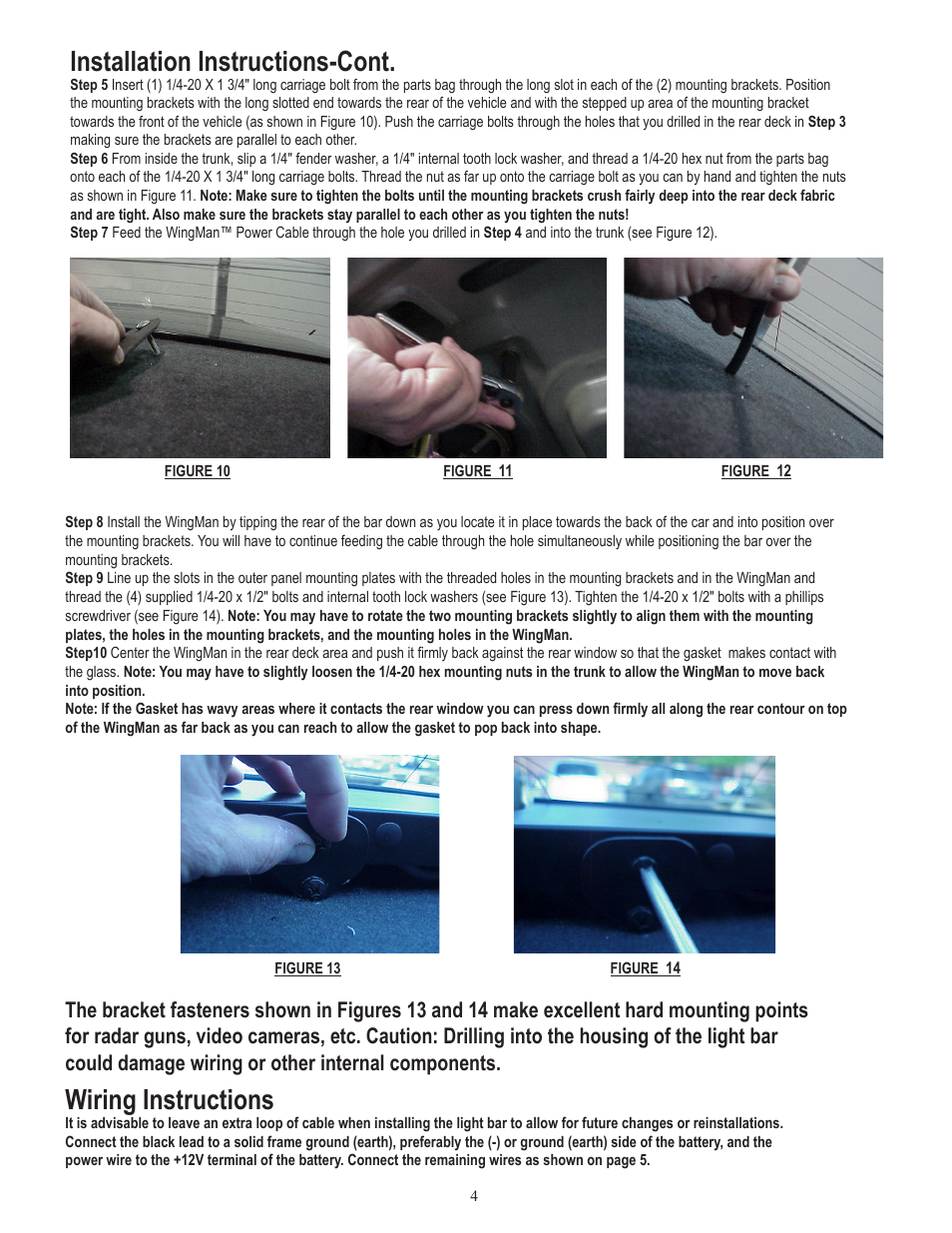 Installation instructions-cont, Wiring instructions | Code 3 WingMan with TriCore for Dodge Charger User Manual | Page 4 / 8