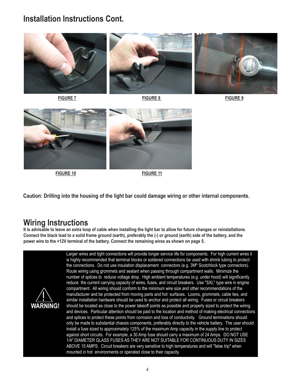 Wiring instructions, Installation instructions cont, Warning | Code 3 WingMan with TriCore or Torus for 2011 Caprice User Manual | Page 4 / 8