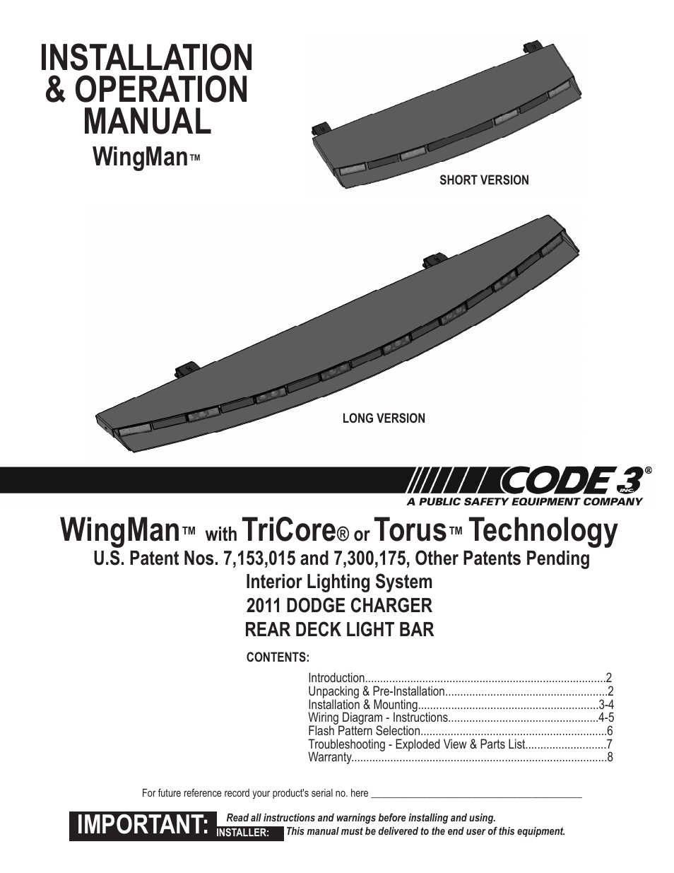 Code 3 Wingman with TriCore/Torus for Charger User Manual | 8 pages
