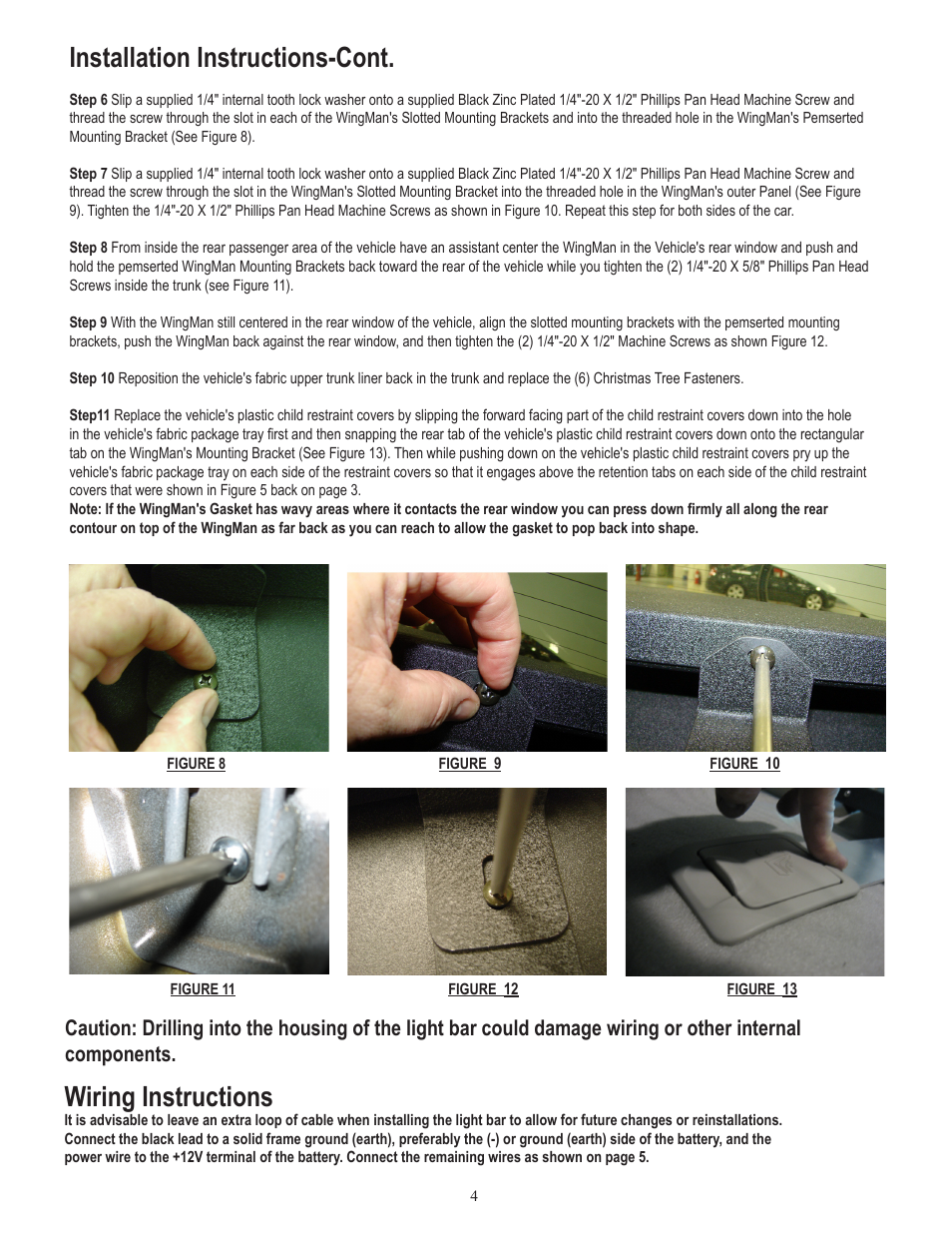 Wiring instructions, Installation instructions-cont | Code 3 Wingman with TriCore/Torus for 2011 Ford PI User Manual | Page 4 / 8