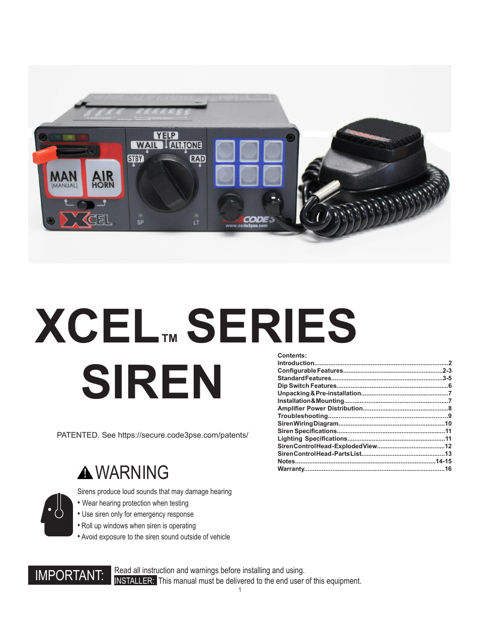 Code 3 XCEL User Manual | 12 pages