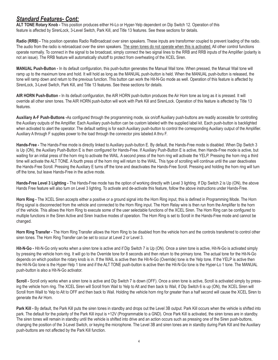 Standard features- cont | Code 3 XCEL User Manual | Page 4 / 12