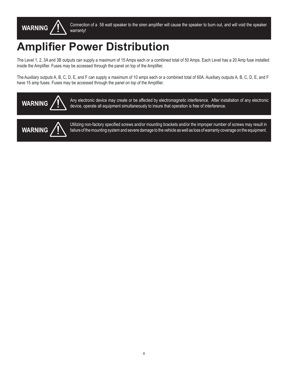Amplifier power distribution | Code 3 XCEL User Manual | Page 8 / 12