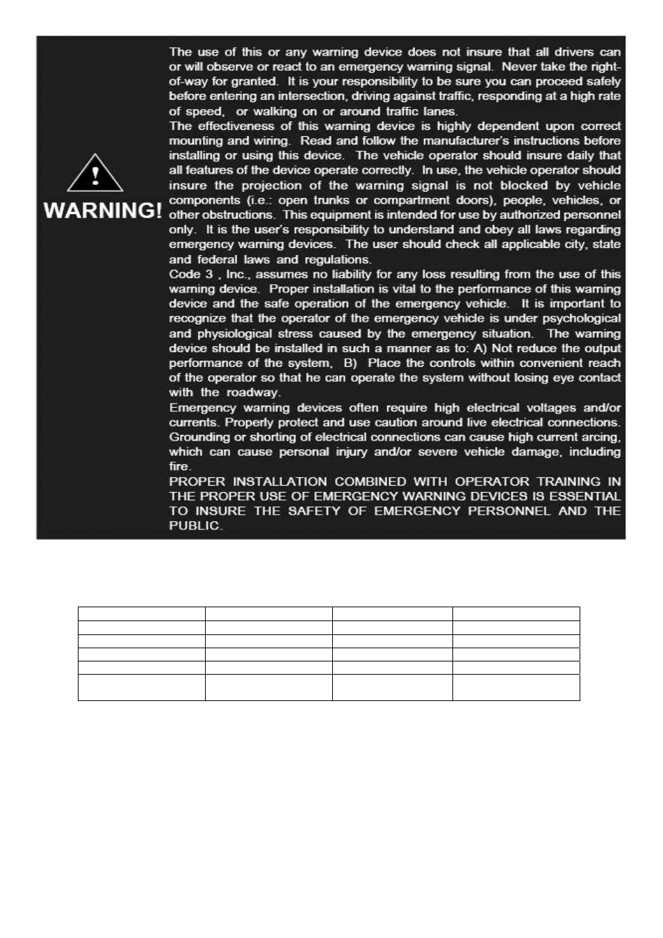 Specifications, Mounting, Operation | Code 3 XT3 LED Series User Manual | Page 2 / 3