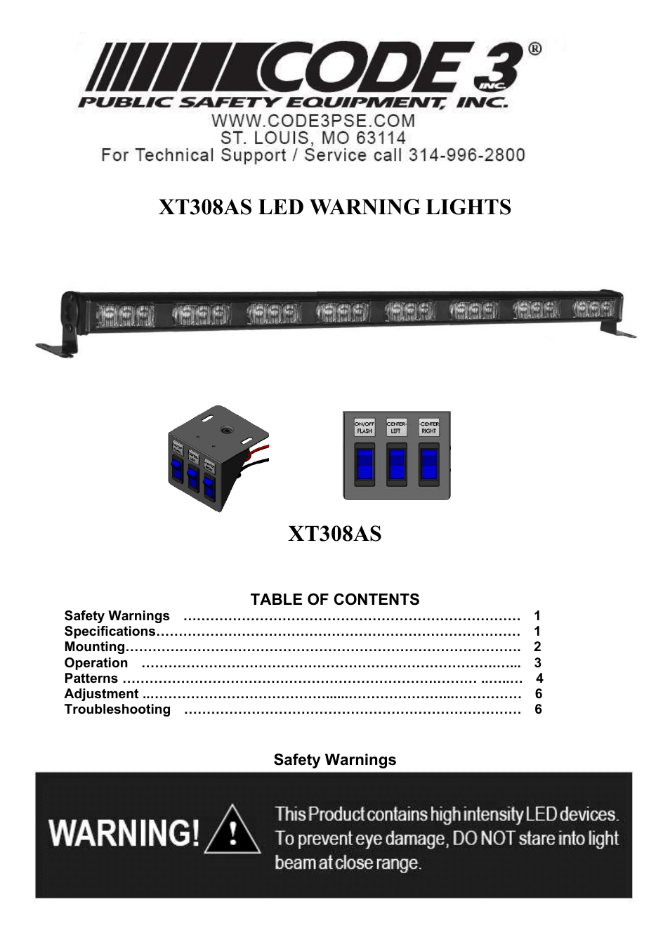 Code 3 XT308 User Manual | 7 pages