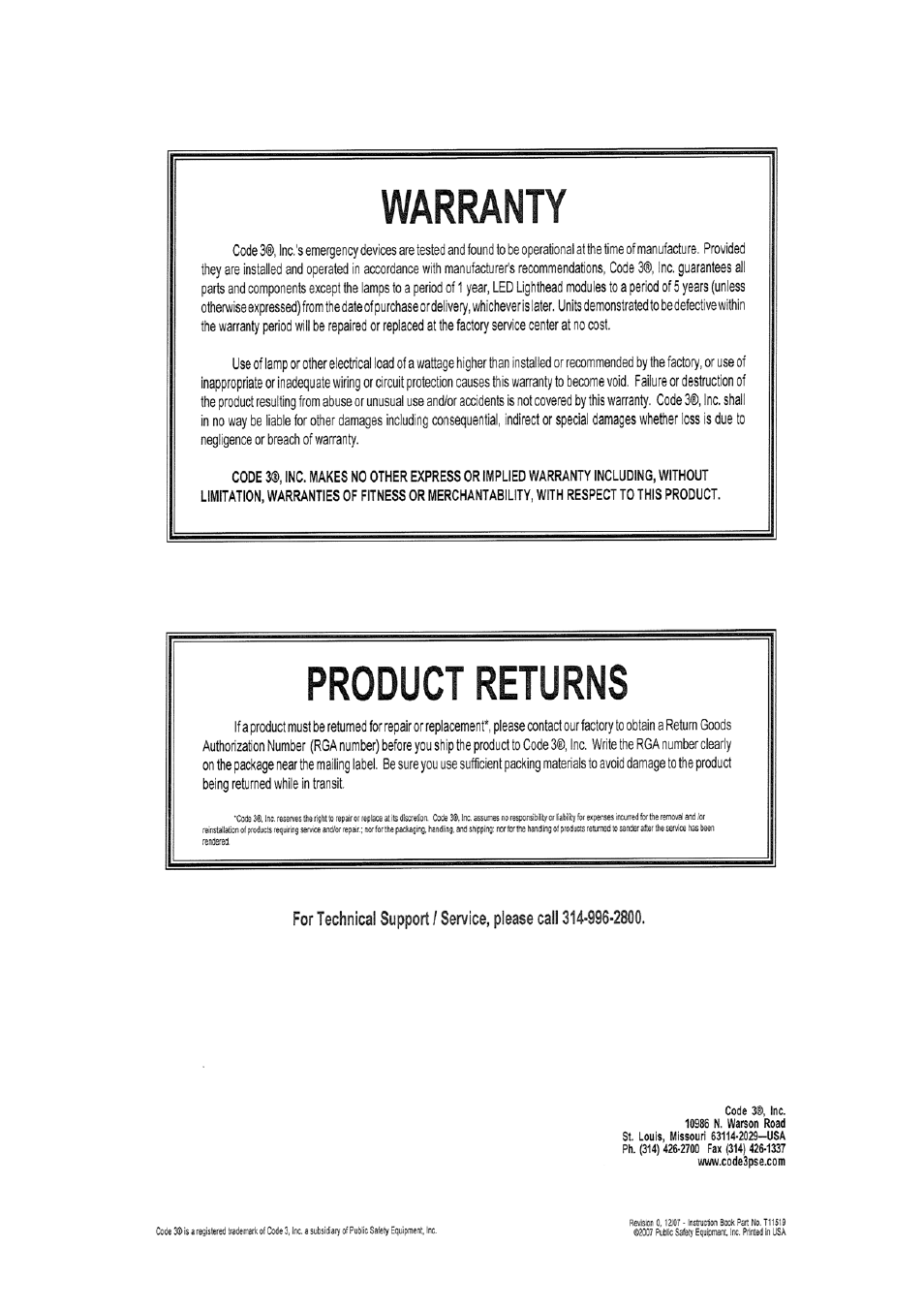 Code 3 XT308 User Manual | Page 7 / 7