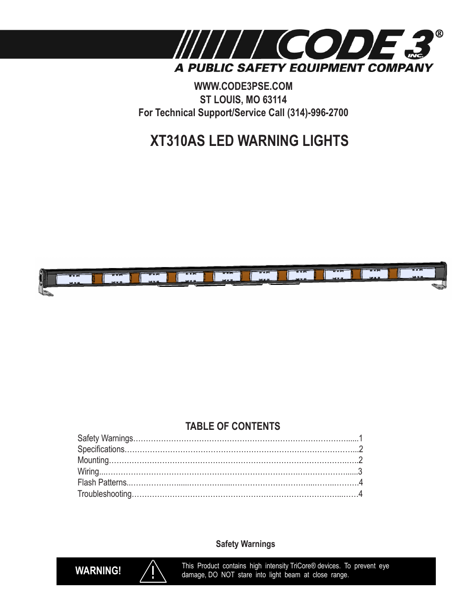 Code 3 XT310 User Manual | 8 pages