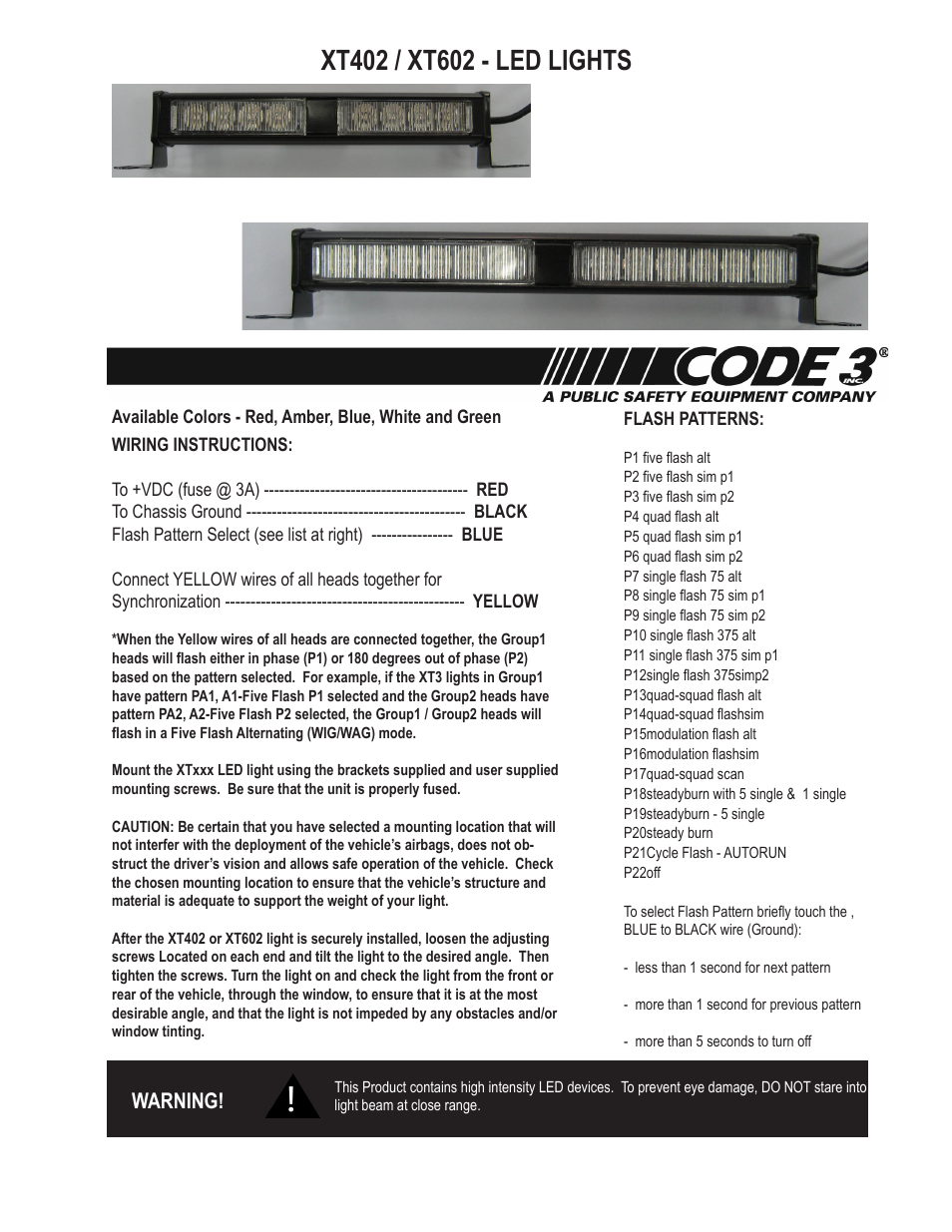 Code 3 XT402 & XT602 User Manual | 2 pages