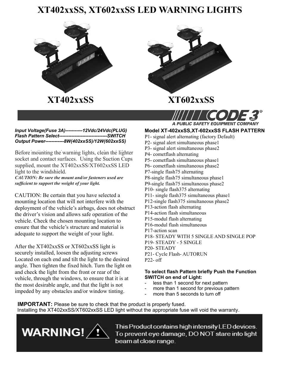 Code 3 XT402 and XT602 Series User Manual | 2 pages