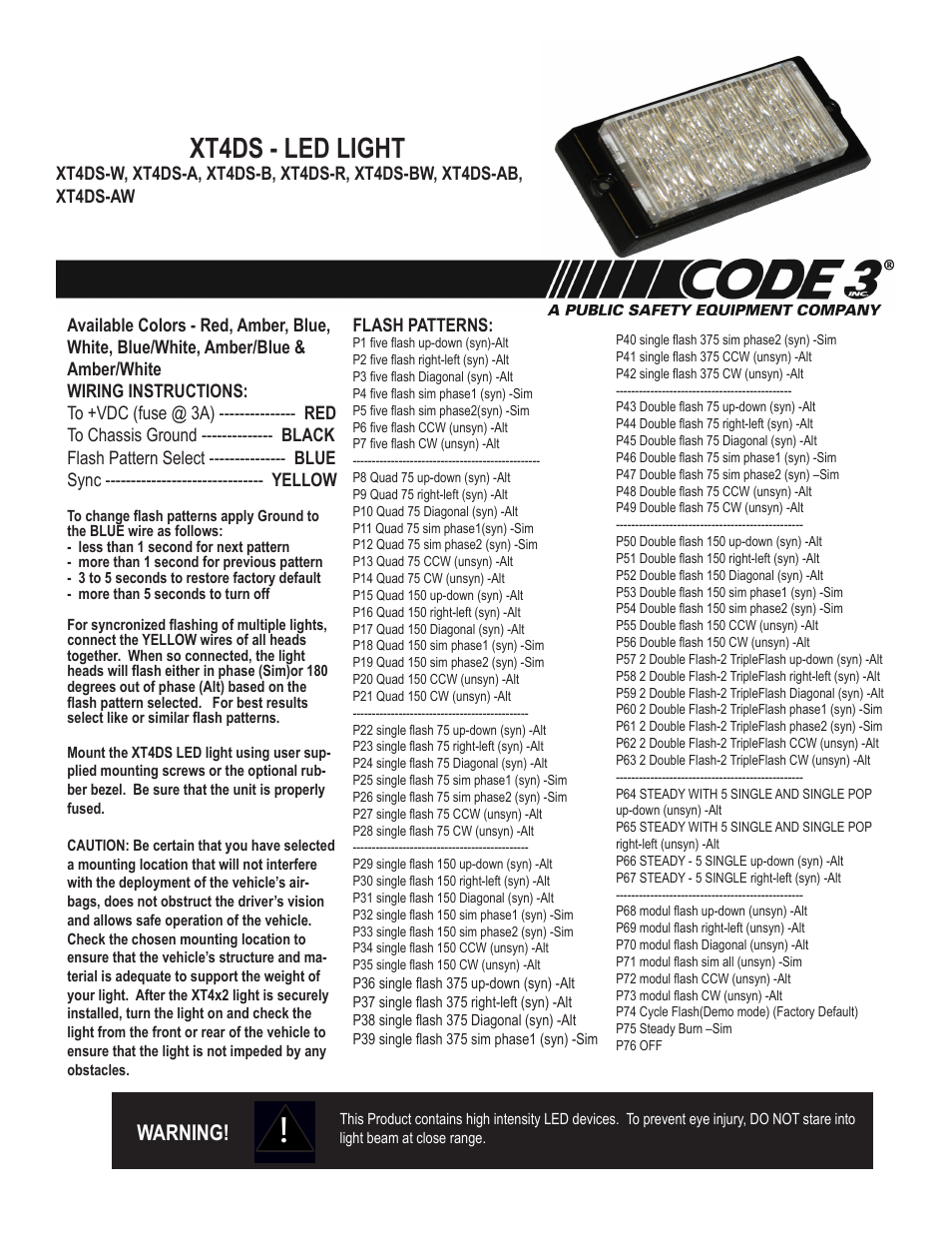 Code 3 XT4DS User Manual | 2 pages