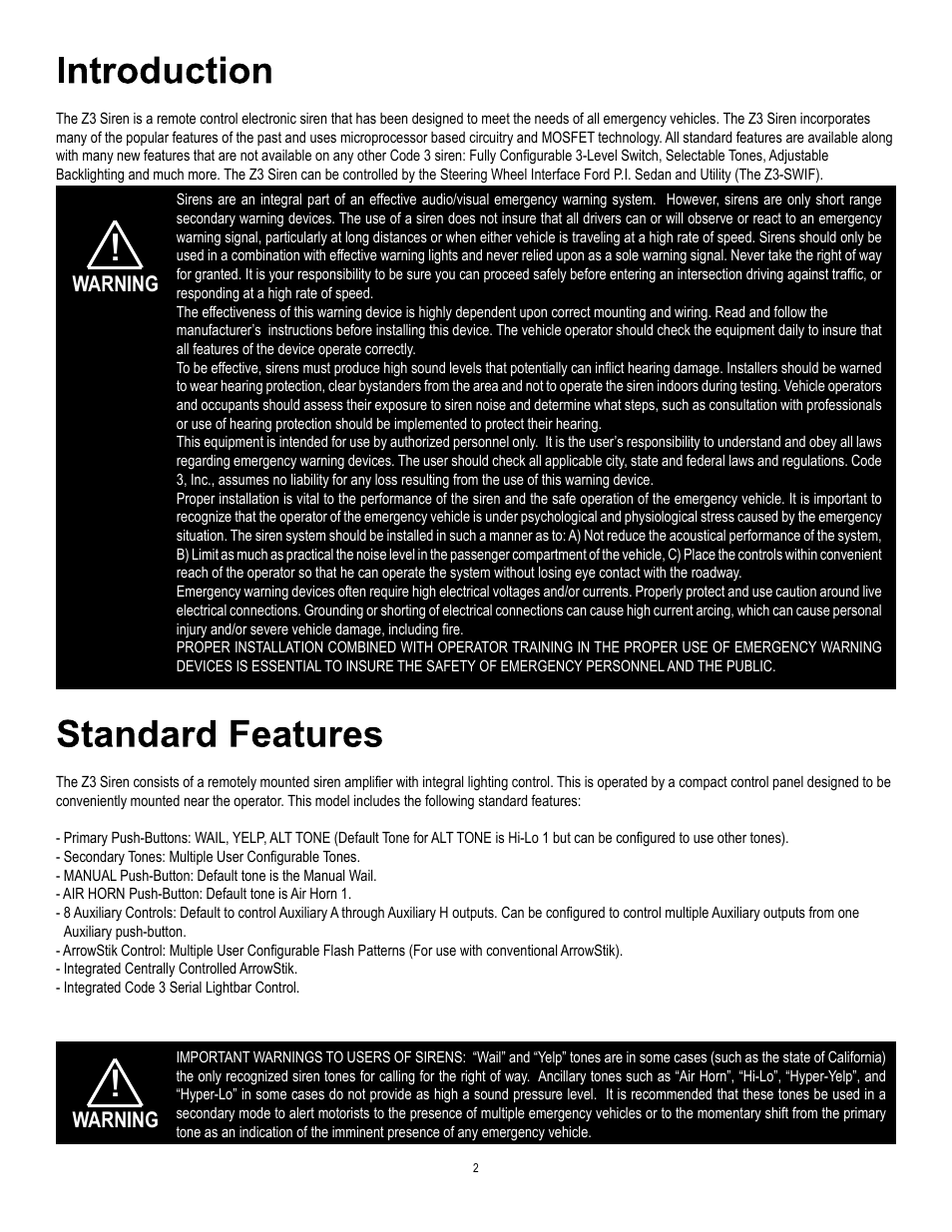 Code 3 Z3 Siren Installation & Operation Manual User Manual | Page 2 / 24