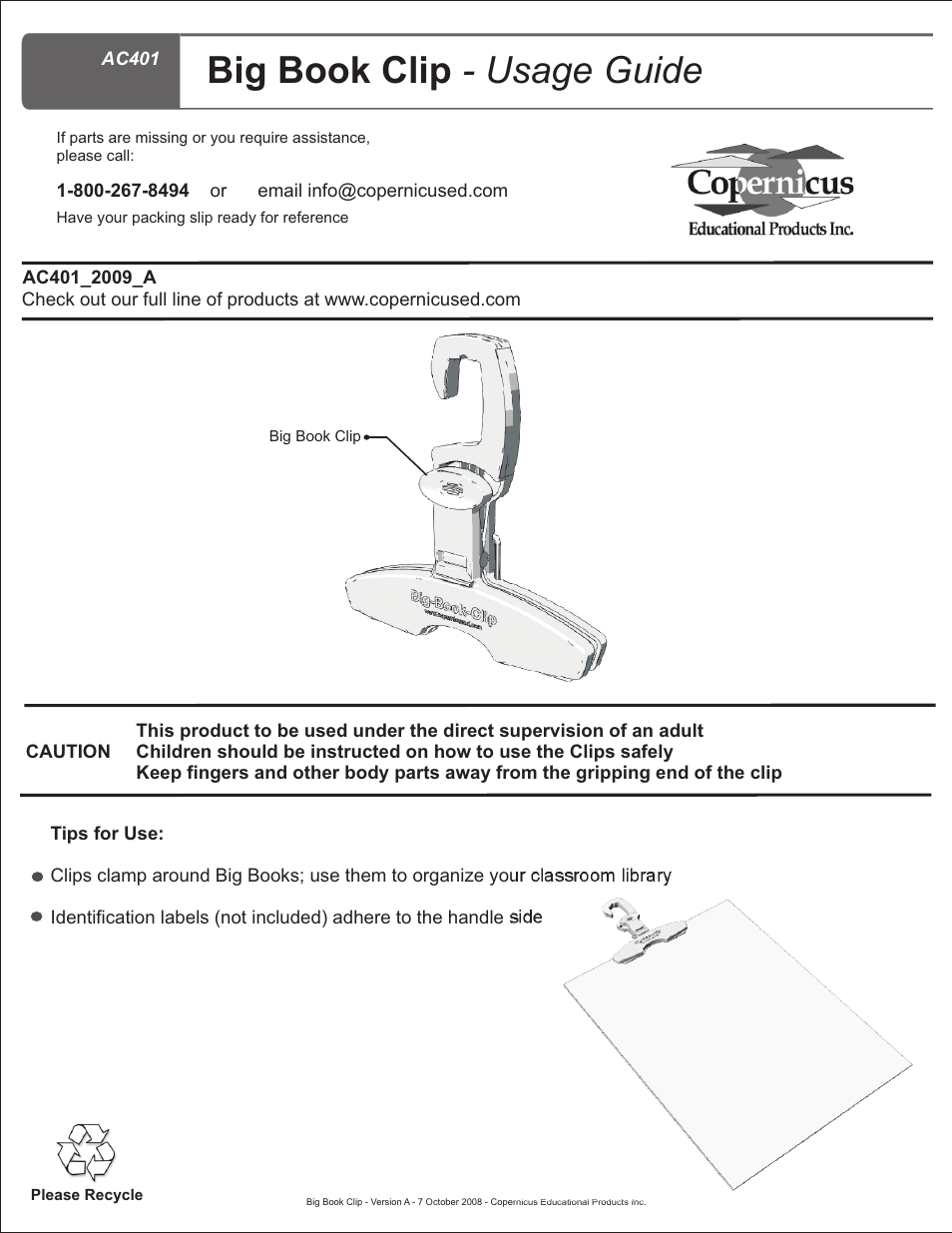 Copernicus AC401 User Manual | 1 page