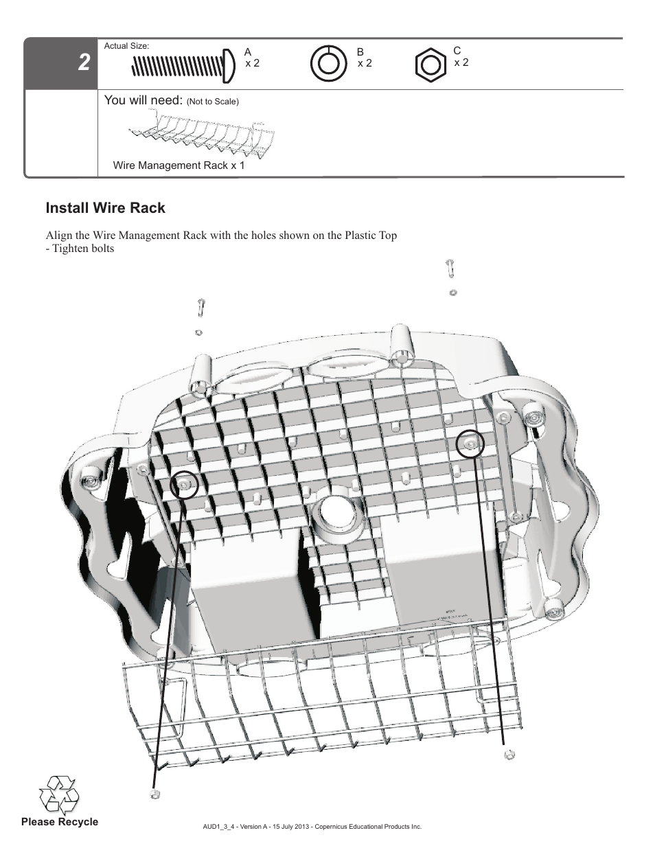 Step 1, Install wire rack | Copernicus AUD4 User Manual | Page 5 / 9