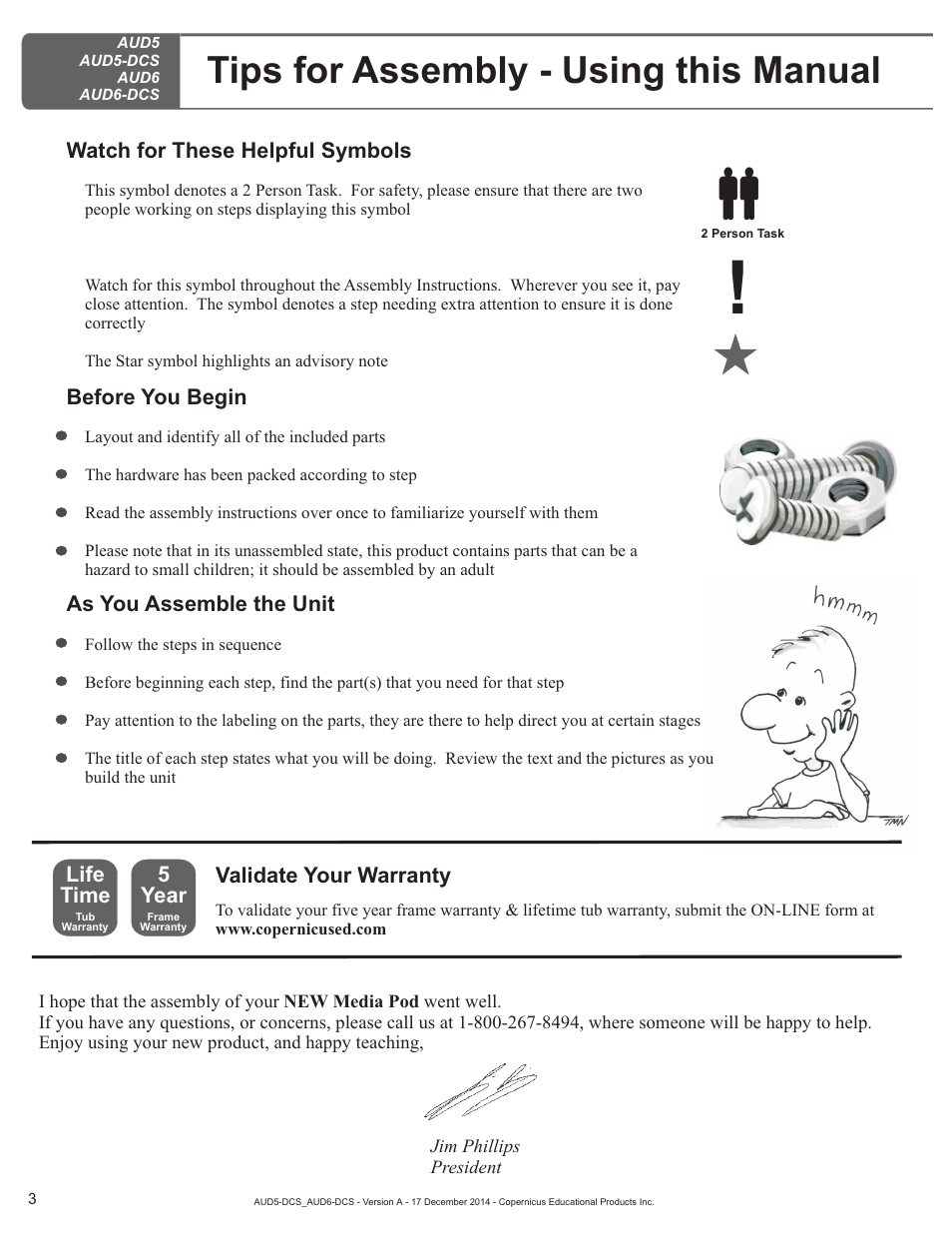 Tips for assembly - using this manual | Copernicus AUD6-DCS User Manual | Page 3 / 13