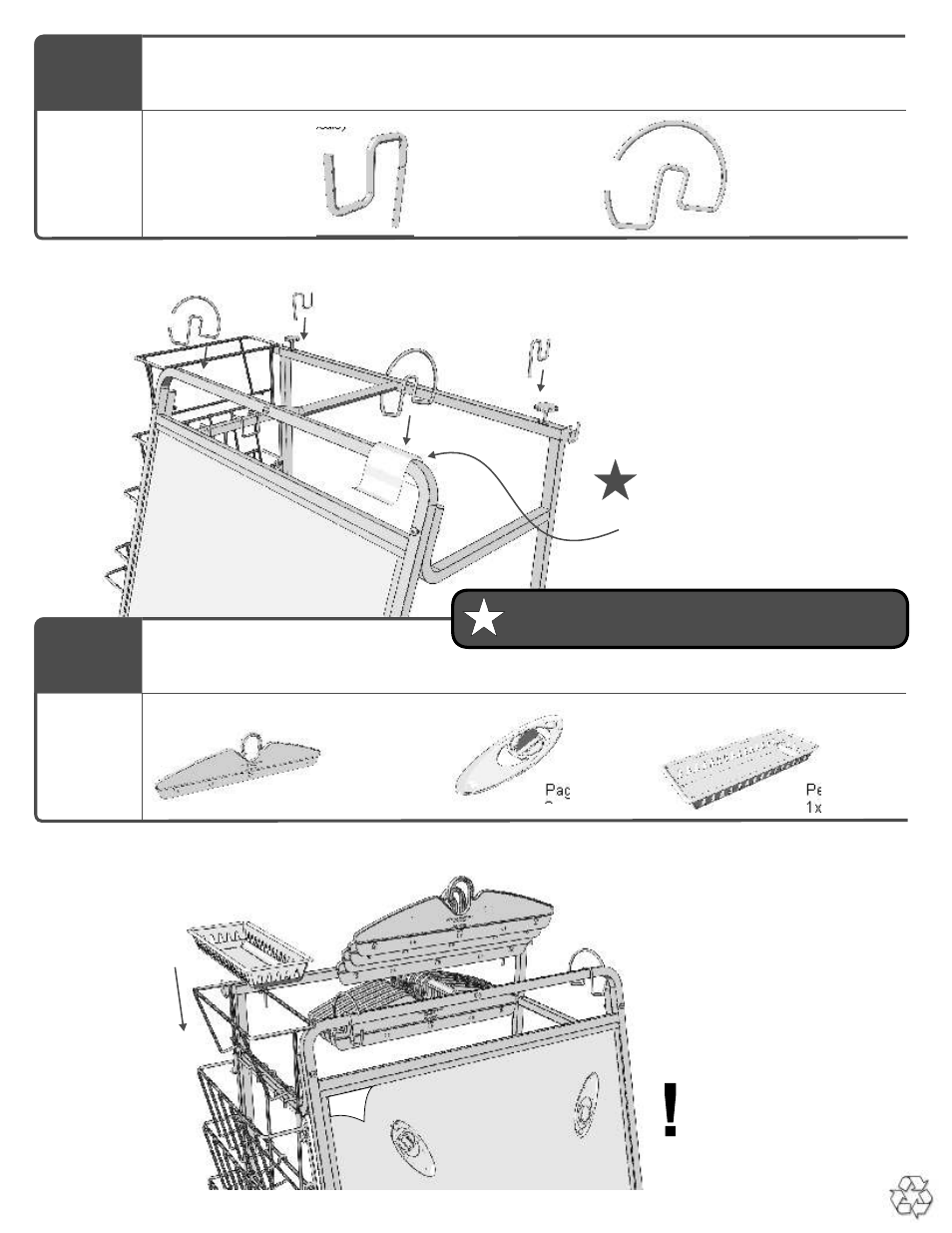 Install loop hook & “s” hooks, Attach page paws, chary caddies, & pencil basket | Copernicus BTHC3 User Manual | Page 10 / 11