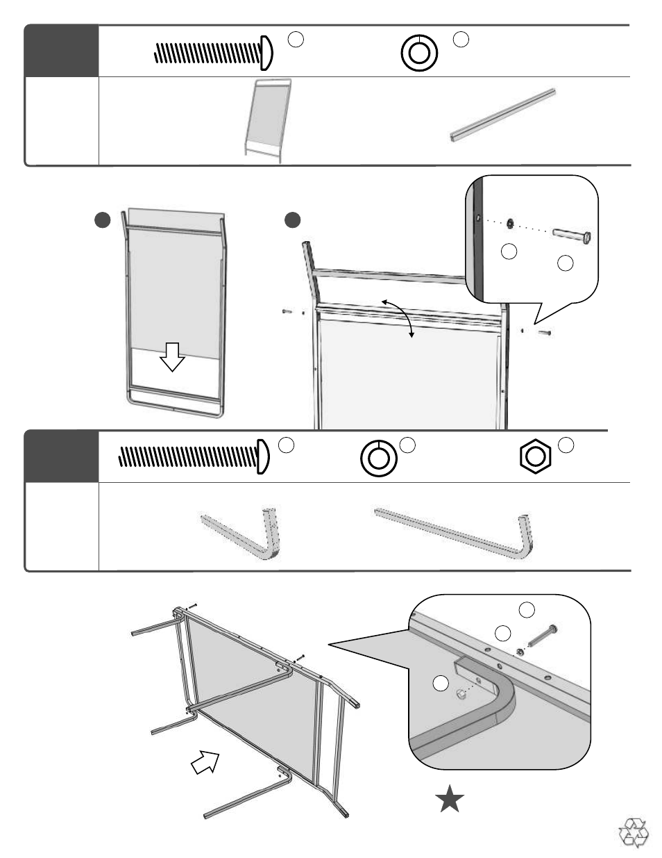 Secure whiteboard in place, Install short & long bend arms | Copernicus BTHC3 User Manual | Page 4 / 11