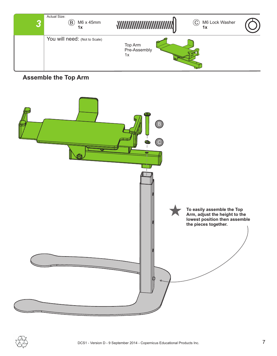 Assemble the top arm | Copernicus DCS1 User Manual | Page 7 / 12