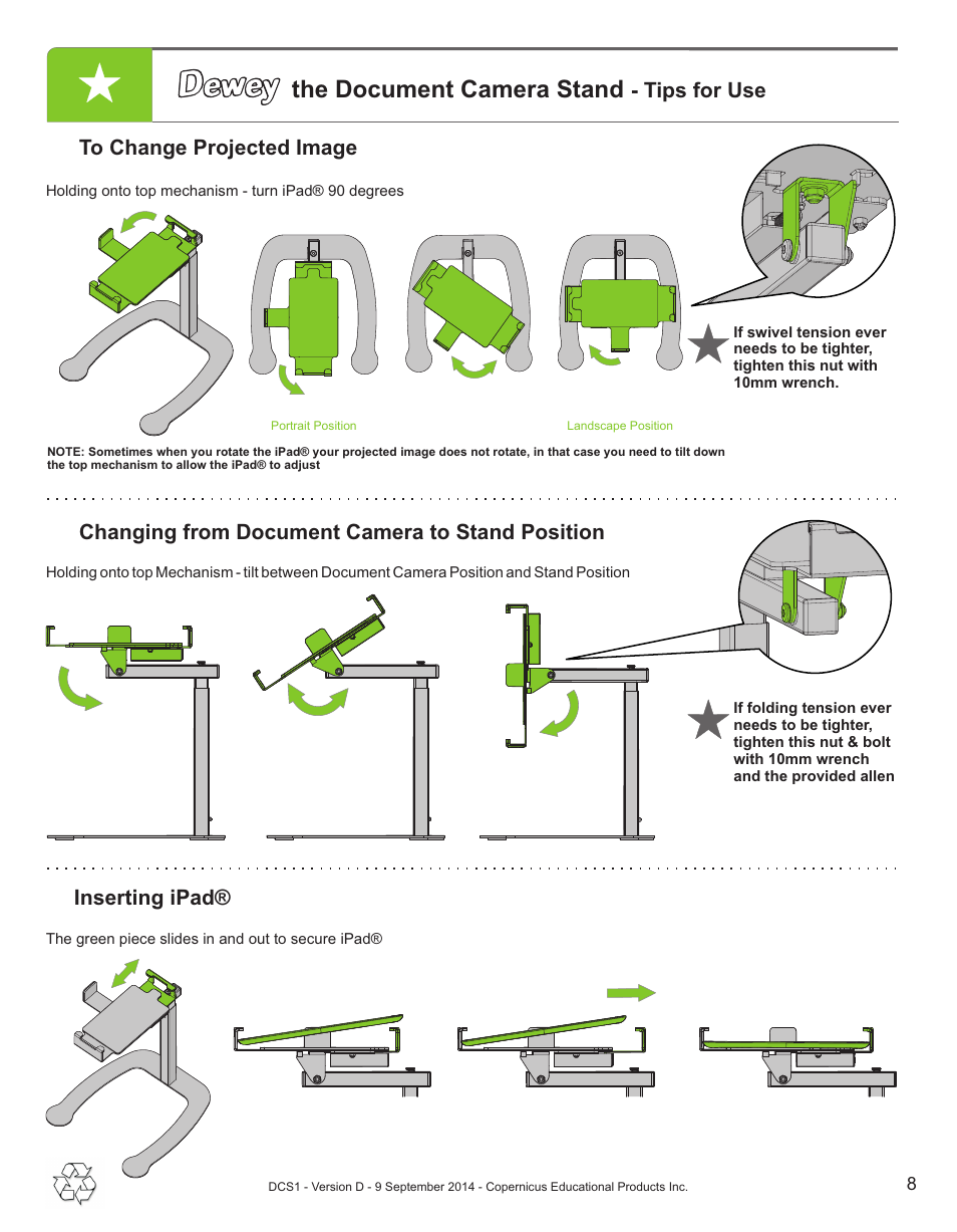 The document camera stand | Copernicus DCS1 User Manual | Page 8 / 12